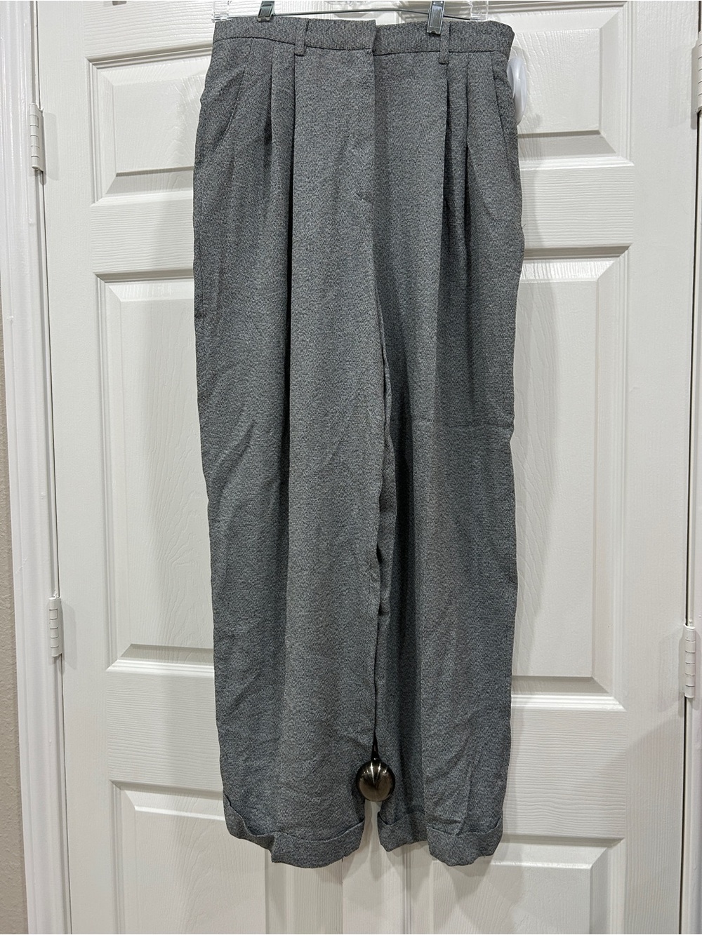 The Limited Dark Gray/White Wide-Leg Pleated Trousers